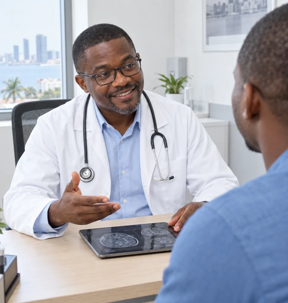 Médico da Clínica CS a explicar resultados a um paciente